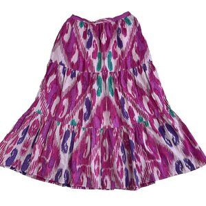 Dylan Tiered Maxi Skirt Size M Mari Boho Pink Cotton Pull on Summer Beach